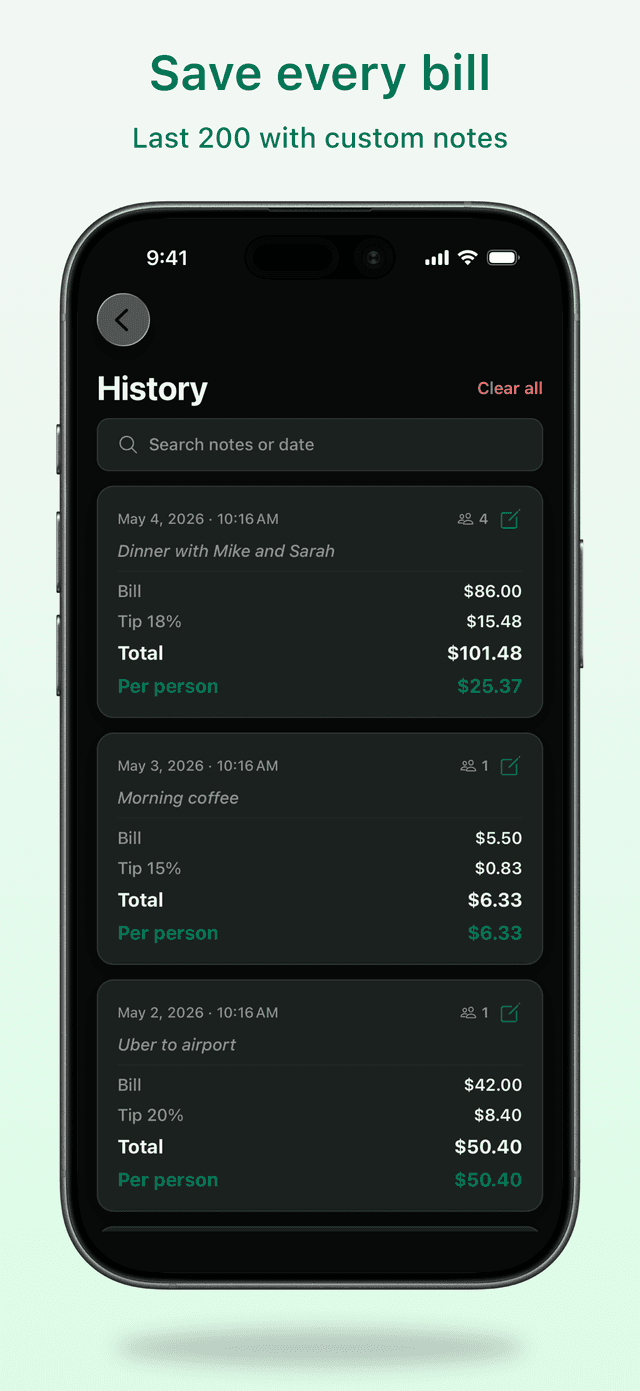 Saved calculations with notes (Pro)